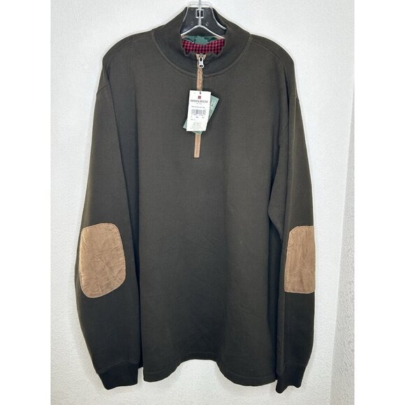 Woolrich Boysen Half Zip Men Extra Large Green Tan Faux Suede Elbow Patches Soft - Picture 1 of 14